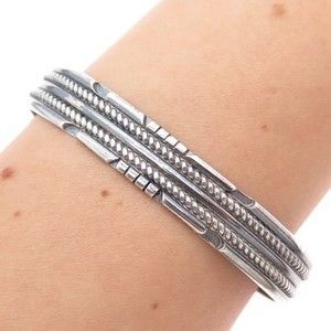 Old Pawn 925 Sterling Silver Southwestern Tribal Adjustable Cuff Bracelet 6.25"